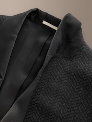 Black Signature Tailored Fit Marzotto Italian Wool Double Breasted Patterned Tuxedo Suit Jacket - Image 4 of 6