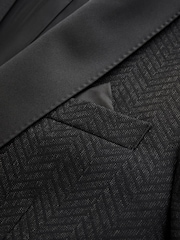 Black Signature Tailored Fit Marzotto Italian Wool Double Breasted Patterned Tuxedo Suit Jacket - Image 5 of 6