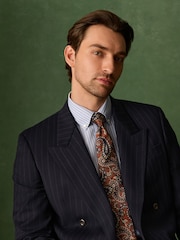 Navy Double Breasted Relaxed Fit Archive Wool Blend Striped Suit Jacket - Image 3 of 8