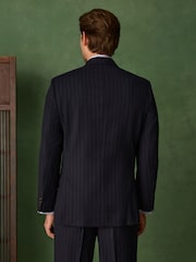 Navy Double Breasted Relaxed Fit Archive Wool Blend Striped Suit Jacket - Image 4 of 8