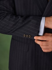 Navy Double Breasted Relaxed Fit Archive Wool Blend Striped Suit Jacket - Image 6 of 8