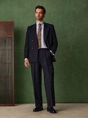 Navy Relaxed Fit Archive Wool Blend Striped Suit Trousers - Image 1 of 11