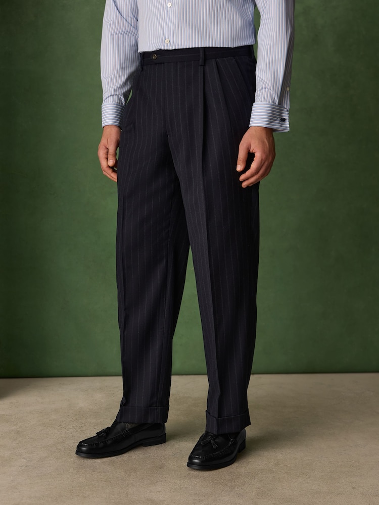 Navy Relaxed Fit Archive Wool Blend Striped Suit Trousers - Image 2 of 11 Navy Relaxed Fit Archive Wool Blend Striped Suit Trousers - Image 2 of 11