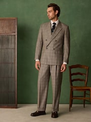 Taupe Double Breasted Relaxed Fit Archive Wool Blend Check Suit Jacket - Image 1 of 7