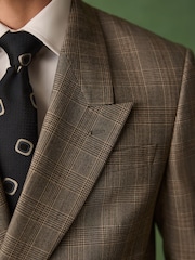 Taupe Double Breasted Relaxed Fit Archive Wool Blend Check Suit Jacket - Image 4 of 7