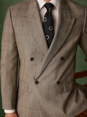 Taupe Double Breasted Relaxed Fit Archive Wool Blend Check Suit Jacket - Image 5 of 7