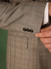Taupe Double Breasted Relaxed Fit Archive Wool Blend Check Suit Jacket - Image 6 of 7