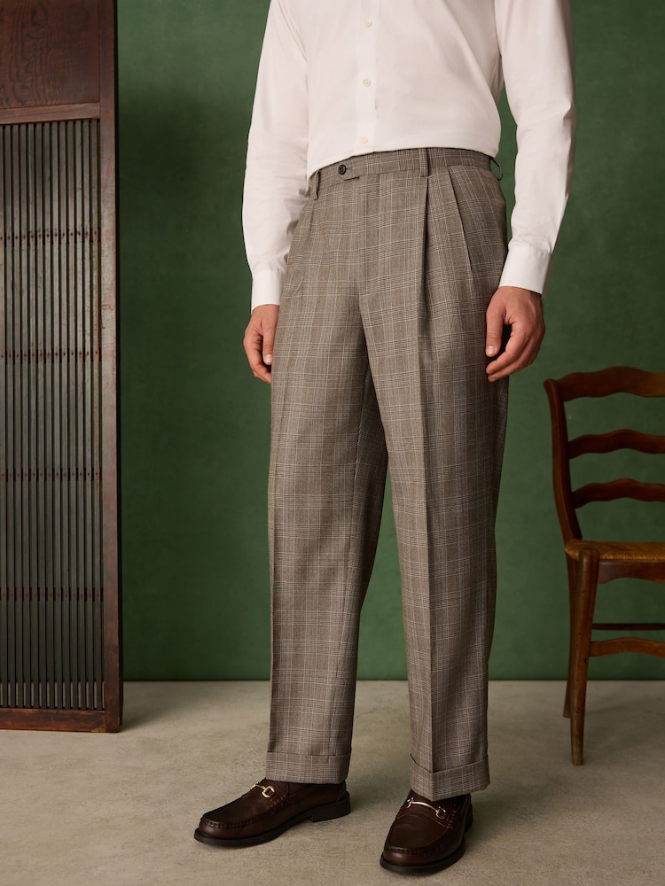 Taupe Relaxed Fit Archive Wool Blend Check Suit Trousers - Image 1 of 11 Taupe Relaxed Fit Archive Wool Blend Check Suit Trousers - Image 1 of 11