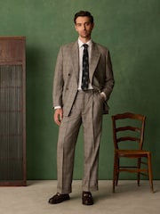 Taupe Relaxed Fit Archive Wool Blend Check Suit Trousers - Image 2 of 11