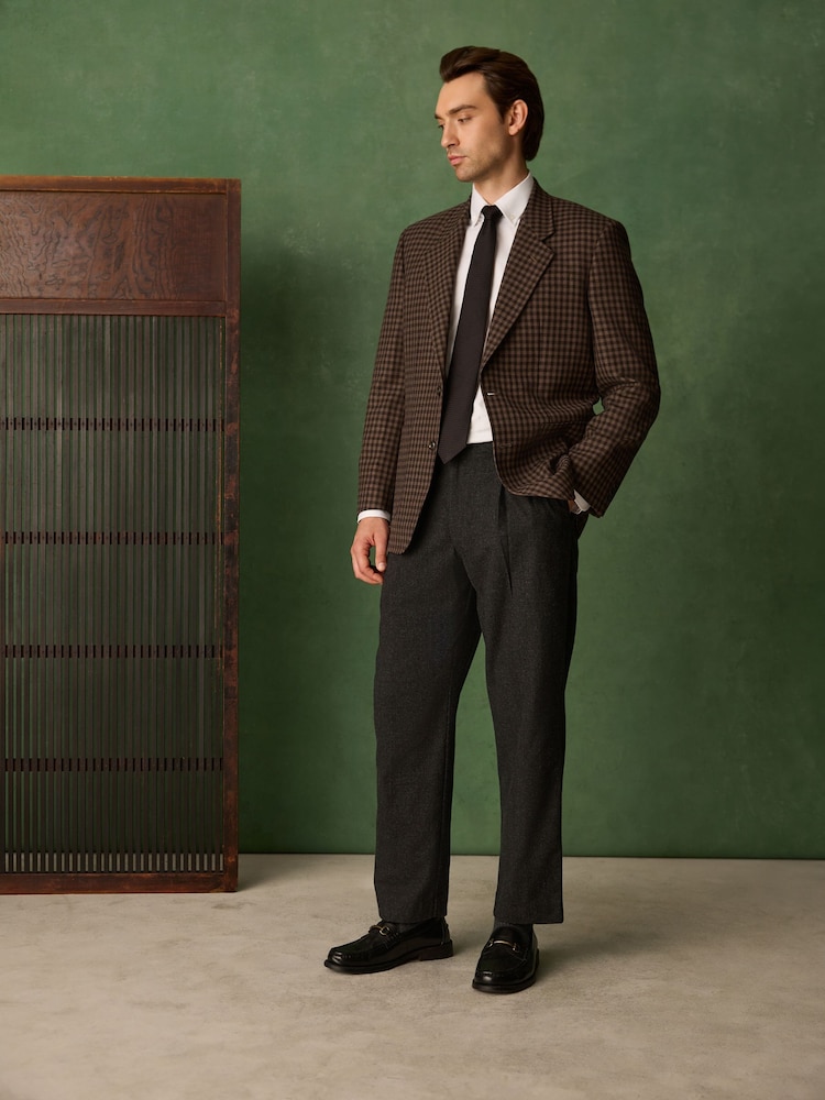 Brown Relaxed Fit Archive Wool Blend Gingham Suit Jacket - Image 2 of 6 Brown Relaxed Fit Archive Wool Blend Gingham Suit Jacket - Image 2 of 6