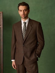 Rust Brown Relaxed Fit Archive Wool Blend Dogtooth Suit Jacket - Image 1 of 8