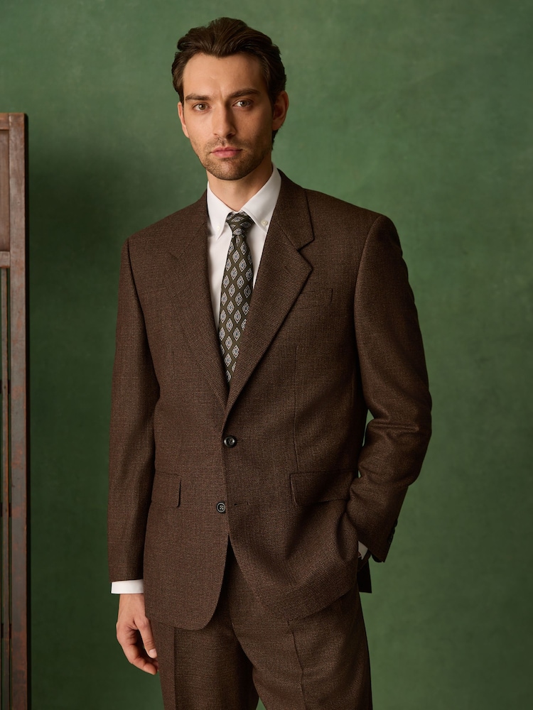 Rust Brown Relaxed Fit Archive Wool Blend Dogtooth Suit Jacket - Image 1 of 8