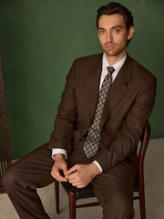 Rust Brown Relaxed Fit Archive Wool Blend Dogtooth Suit Jacket - Image 4 of 8