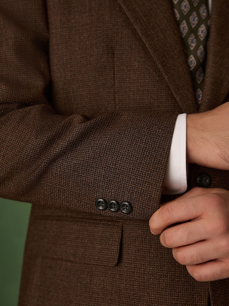Rust Brown Relaxed Fit Archive Wool Blend Dogtooth Suit Jacket - Image 8 of 8