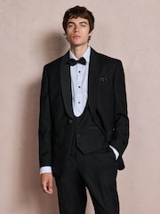 Black N. Premium Regular Fit Tuxedo Wool Blend Crepe Textured Shawl Suit Jacket - Image 1 of 6