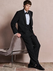 Black N. Premium Regular Fit Tuxedo Wool Blend Crepe Textured Shawl Suit Jacket - Image 2 of 6