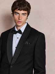 Black N. Premium Regular Fit Tuxedo Wool Blend Crepe Textured Shawl Suit Jacket - Image 4 of 6