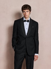 Black N. Premium Regular Fit Tuxedo Wool Blend Crepe Textured Shawl Suit Jacket - Image 6 of 6