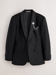 Black N. Premium Regular Fit Tuxedo Wool Blend Crepe Textured Shawl Suit Jacket - Image 7 of 12