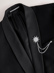Black N. Premium Regular Fit Tuxedo Wool Blend Crepe Textured Shawl Suit Jacket - Image 8 of 12