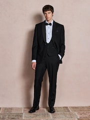 Black N. Premium Regular Fit Tuxedo Wool Blend Crepe Textured Suit Trousers With Tape Detail - Image 2 of 9