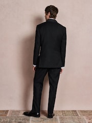Black N. Premium Regular Fit Tuxedo Wool Blend Crepe Textured Suit Trousers With Tape Detail - Image 3 of 9