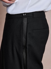 Black N. Premium Regular Fit Tuxedo Wool Blend Crepe Textured Suit Trousers With Tape Detail - Image 5 of 9