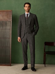 رمادي رمادي داكن - Tailored Fit Trimmed Dogtooth Wool Blend Suit Jacket - Image 1 of 15