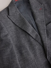 رمادي رمادي داكن - Tailored Fit Trimmed Dogtooth Wool Blend Suit Jacket - Image 10 of 15