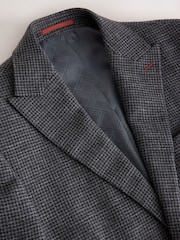 رمادي رمادي داكن - Tailored Fit Trimmed Dogtooth Wool Blend Suit Jacket - Image 11 of 15