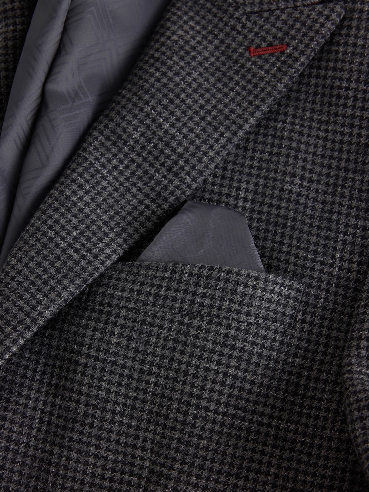 Charcoal Grey Tailored Fit Trimmed Dogtooth Wool Blend Suit Jacket - Image 14 of 14 Charcoal Grey Tailored Fit Trimmed Dogtooth Wool Blend Suit Jacket - Image 14 of 14
