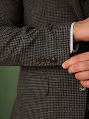رمادي رمادي داكن - Tailored Fit Trimmed Dogtooth Wool Blend Suit Jacket - Image 4 of 15