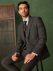 رمادي رمادي داكن - Tailored Fit Trimmed Dogtooth Wool Blend Suit Jacket - Image 8 of 15