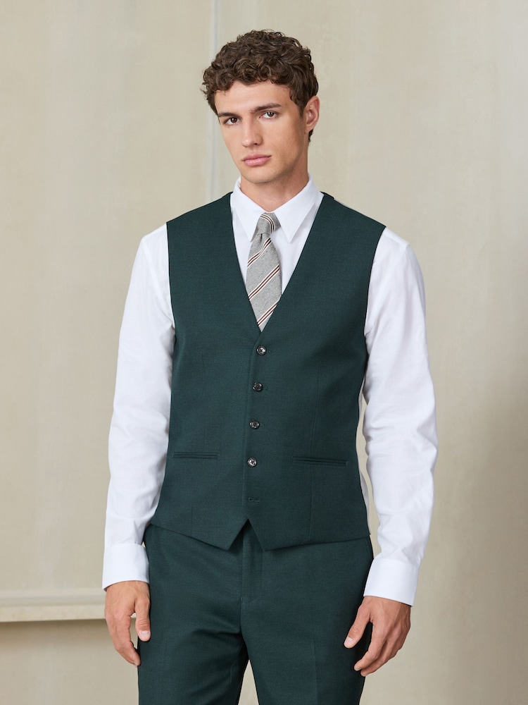 Vert - Tailored Fit Flannel Suit Waistcoat - Image 1 de 6 Vert - Tailored Fit Flannel Suit Waistcoat - Image 1 de 6