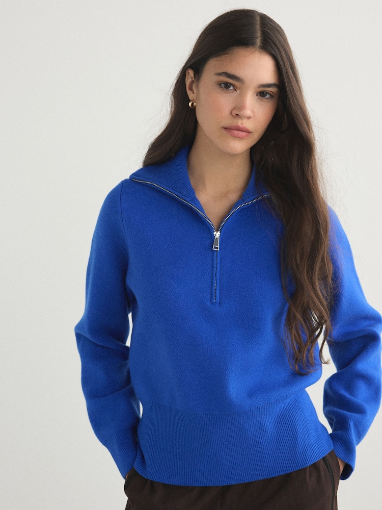 Cobalt Blue Supersoft Funnel Zip Neck Jumper - Image 1 of 5
