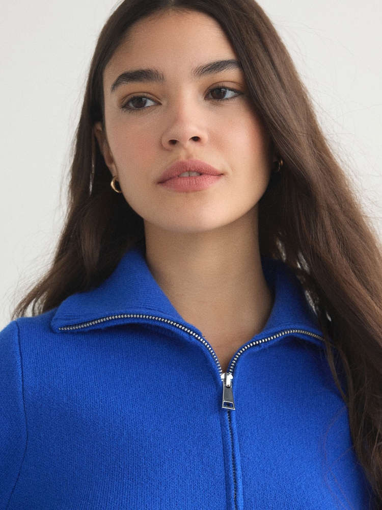 Cobalt Blue Supersoft Funnel Zip Neck Jumper - Image 5 of 5
