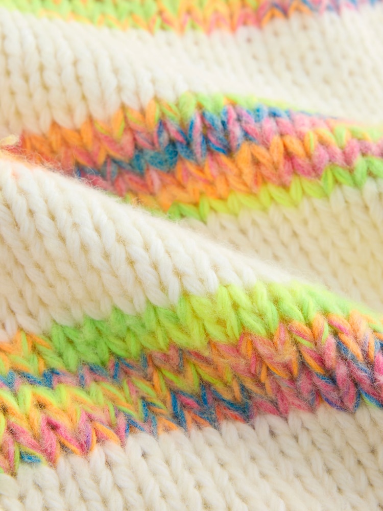 Ecru/Fluro Stripe - Pehmeä muhkeat neuletakki - Kuva 2 / 3