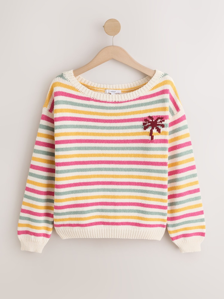 Multi Stripe Back Graphic Off Shoulder Jumper With Cotton - Image 1 of 4