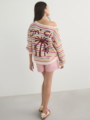 Multi Stripe Back Graphic Off Shoulder Jumper With Cotton - Image 5 of 12