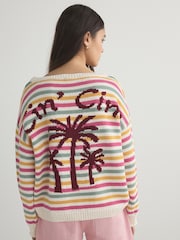 Multi Stripe Back Graphic Off Shoulder Jumper With Cotton - Image 6 of 12