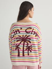 Multi Stripe Back Graphic Off Shoulder Jumper With Cotton - Image 7 of 12
