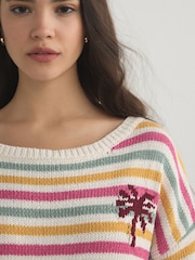 Multi Stripe Back Graphic Off Shoulder Jumper With Cotton - Image 8 of 12