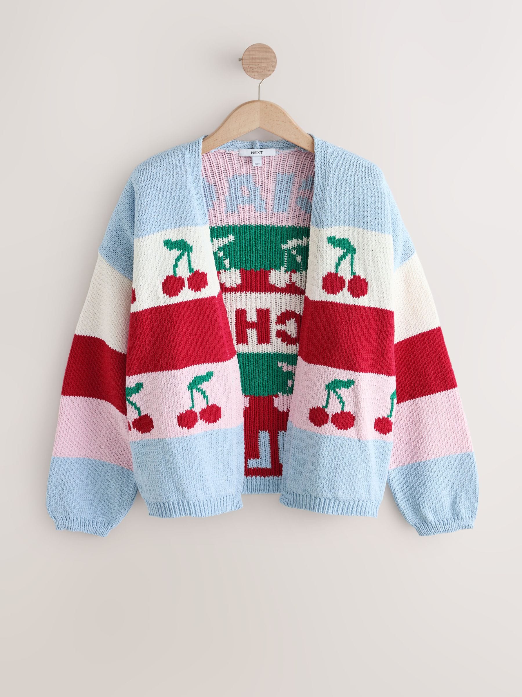 Buy Multi Stripe Cherry Back Graphic Chunky Knit Cardigan from the