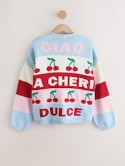 Multi Stripe Cherry Back Graphic Chunky Knit Cardigan - Image 7 of 9