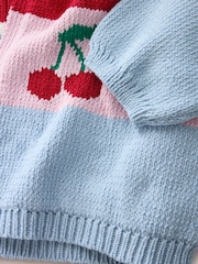 Multi Stripe Cherry Back Graphic Chunky Knit Cardigan - Image 9 of 9