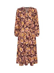 PixieGirl Petite Brown Blurred Floral Ruffle Midi Dress - Image 5 of 5