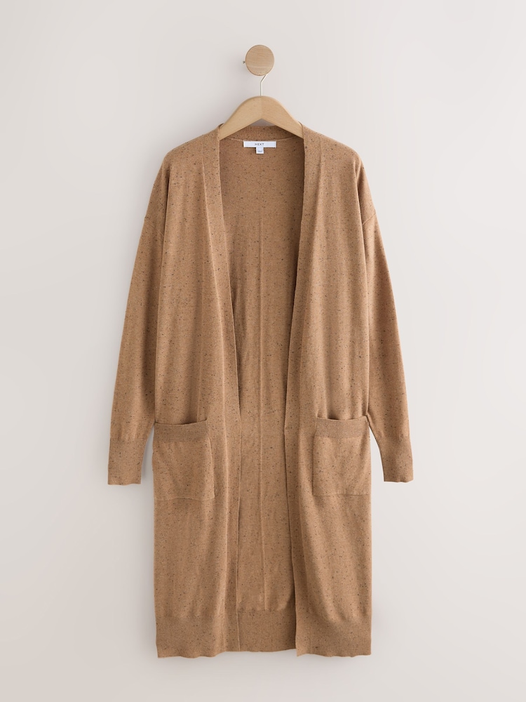 Camel Neppy Soft Touch Cotton Rich Longline Cardigan - Image 1 of 3 Camel Neppy Soft Touch Cotton Rich Longline Cardigan - Image 1 of 3