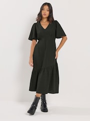 PixieGirl Petite Black Crinkle Midi Dress - Image 1 of 5