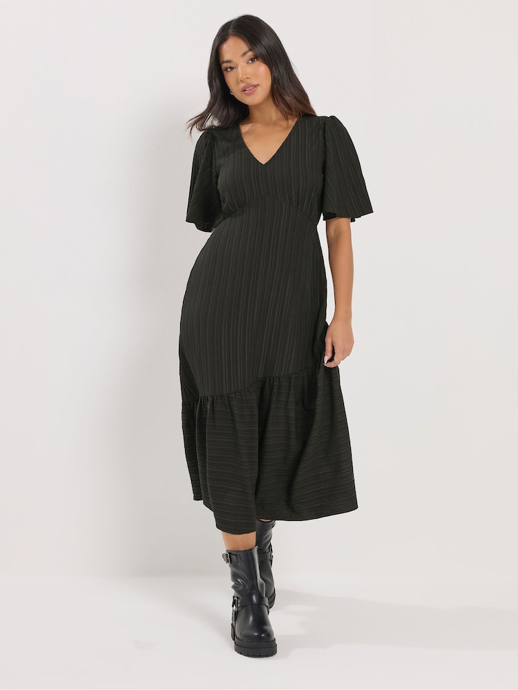 PixieGirl Petite Black Crinkle Midi Dress - Image 2 of 5