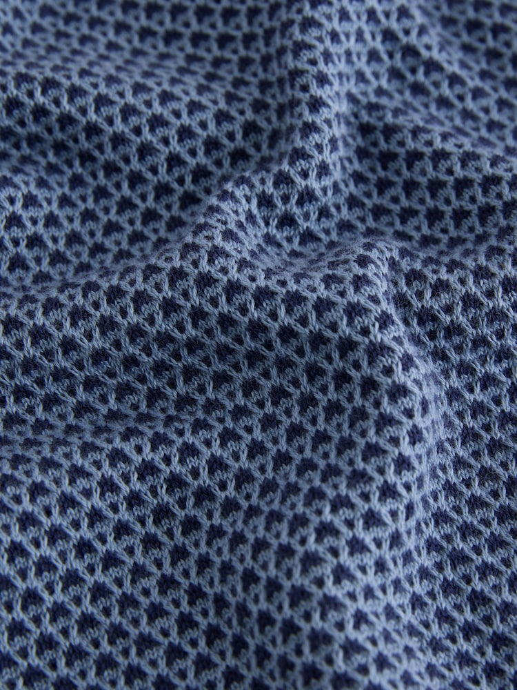 Blue/Navy Textured Knitted Popper Neck Polo Shirt (3-16yrs) - Image 4 of 4